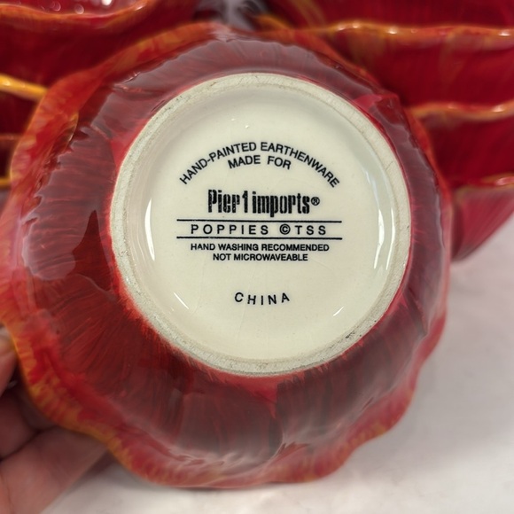 9 Pier 1 Imports Poppies Handpainted Earthenware Salad Bowls Rare Replacements - Picture 2 of 7